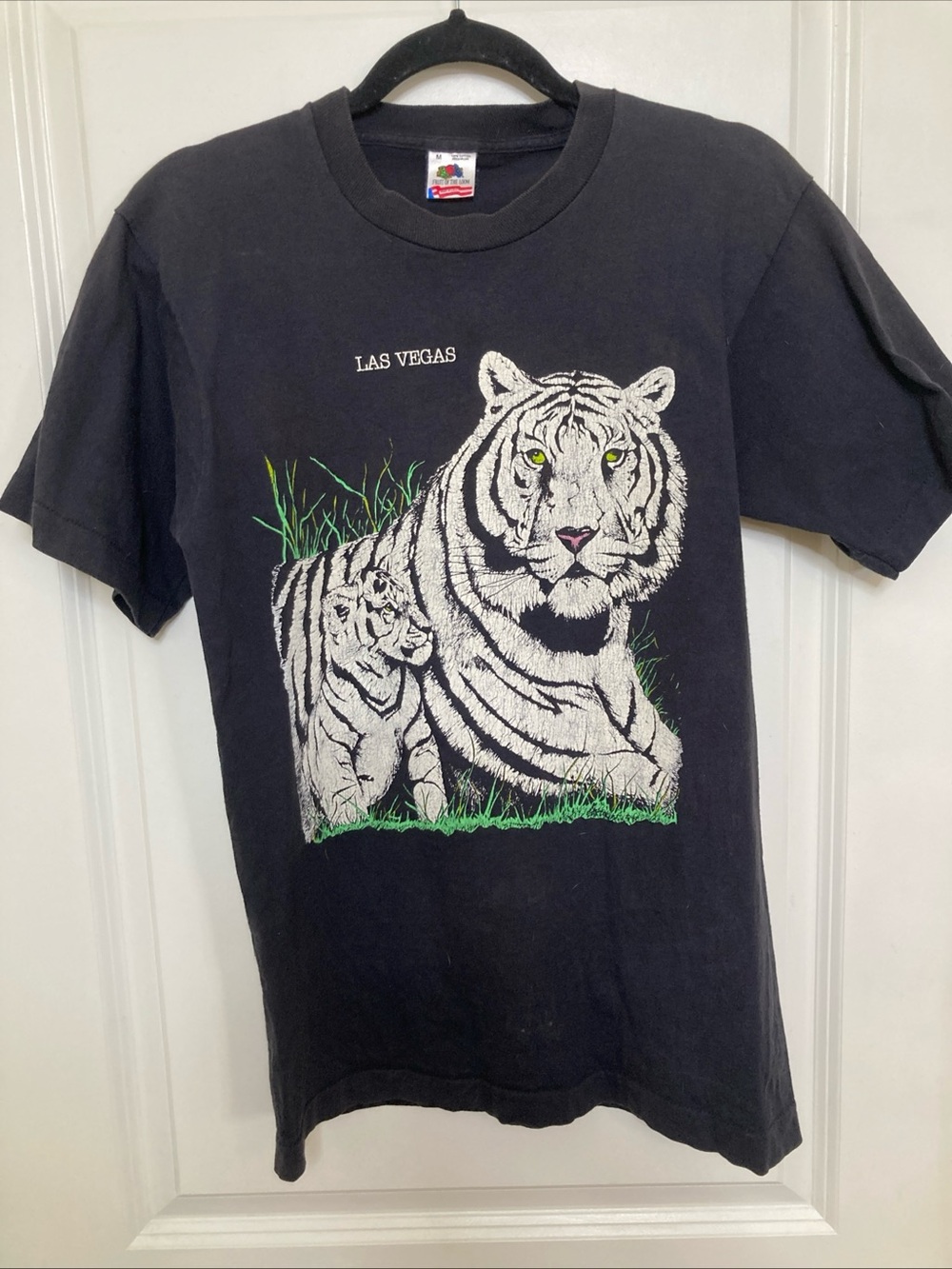 Vintage 90's Las Vegas Black T Shirt White Tiger Single Stitch Sz M - Picture 1 of 5